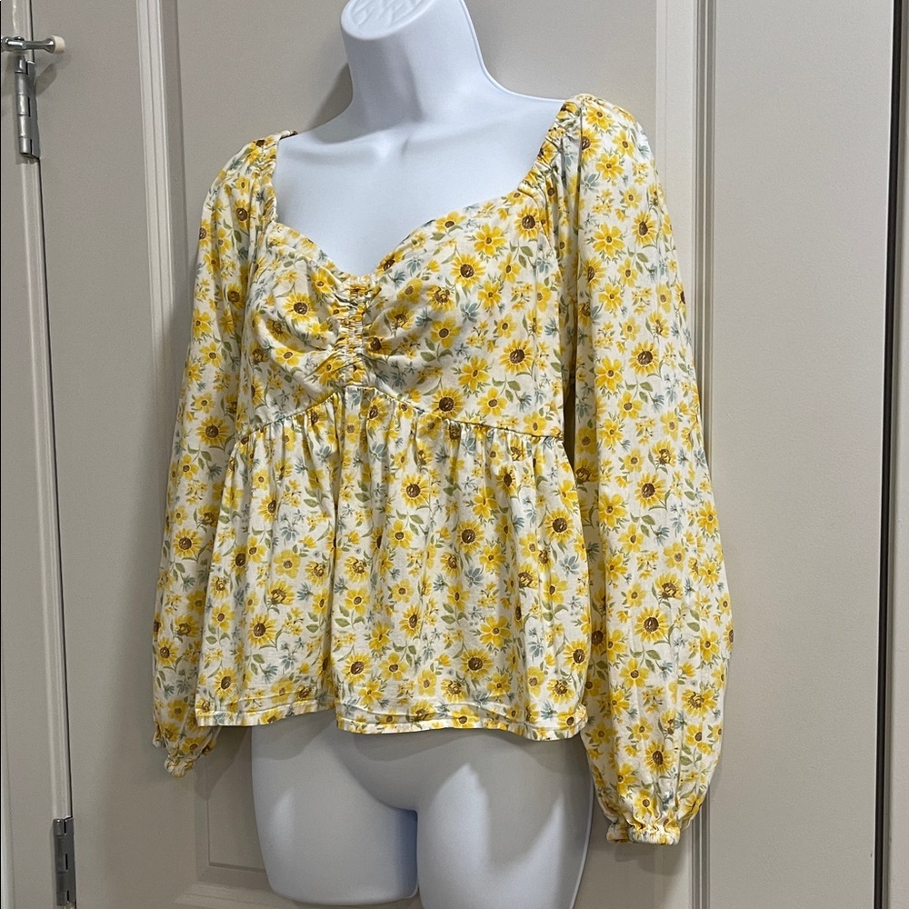 Old Navy Sunflower Print Yellow Blouse